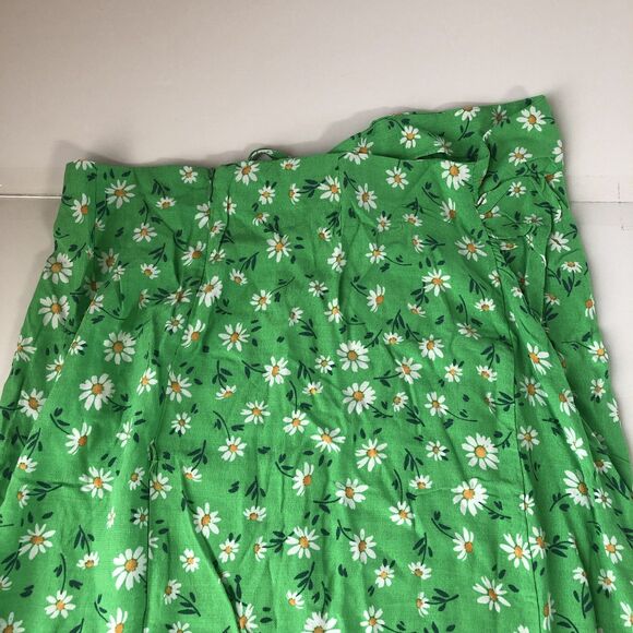 stradivarius Womens Halter Dress Slit Ruched Green Daisy Print  Size 12 NWT - Picture 10 of 16